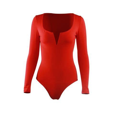 Oem Service Long Sleeve One Piece Slim Fit Solid Color Sexy Deep V Neck