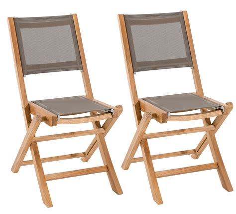 Lot de 2 Chaises de Jardin pliantes Teck Textilène taupe SUMMER ref