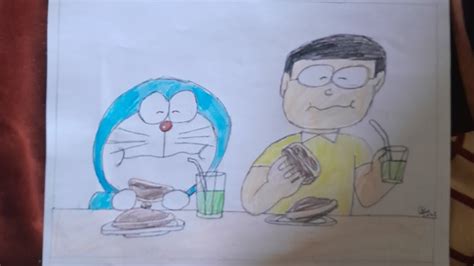 Nobita Doraemon Eating Dora Cake With Colours Drawing🤩😍🤩😍 Youtube