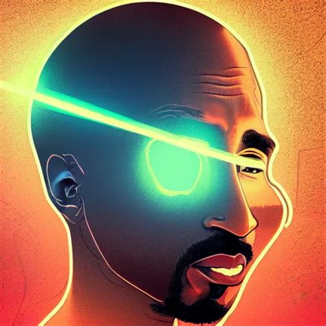 Krea Giant Tupac Head Shooting Lasers From Eyes Floating In Space