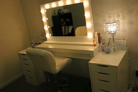 The mirror is surrounded by a lighted led frame that eliminates the need for a bath bar up above the mirror. ROGUE Hair Extensions: IKEA MAKEUP VANITY & HOLLYWOOD LIGHTS!