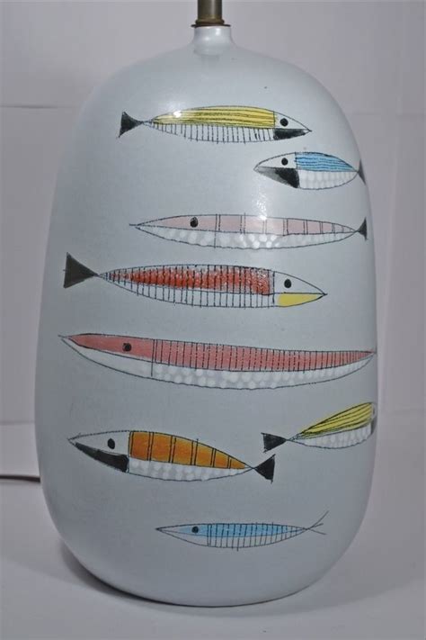 Bistossi Raymor Pottery Lamp Iconic 1950s Fish Table Lamp Italy Mid