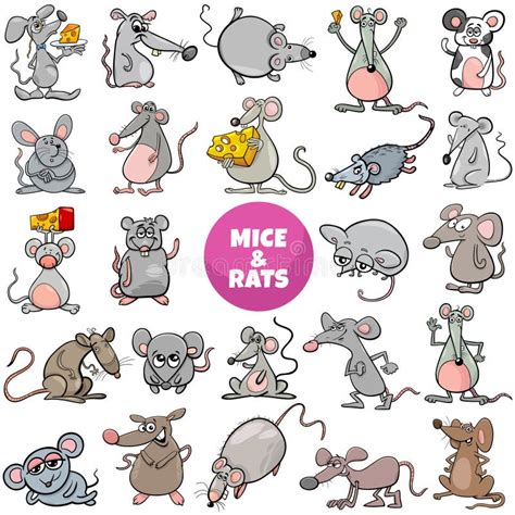 Funny Cartoon Mice And Rats Animal Characters Big Set Stock Vector