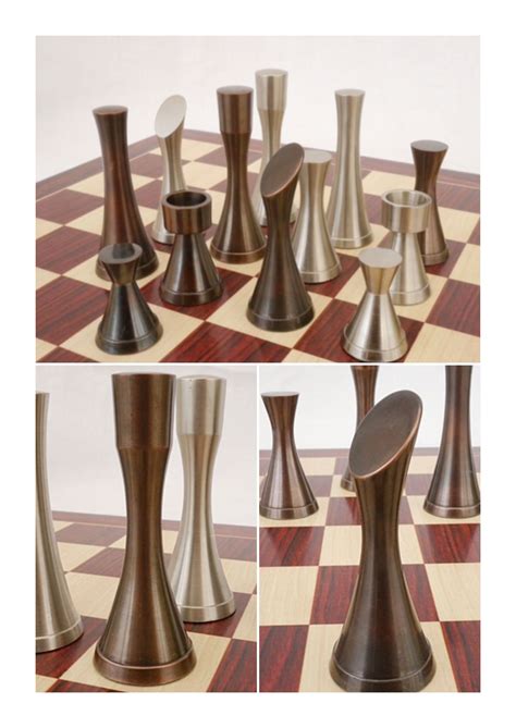 A Contemporary Heavy Metal Pewter And Copper Finished Chess Set Based