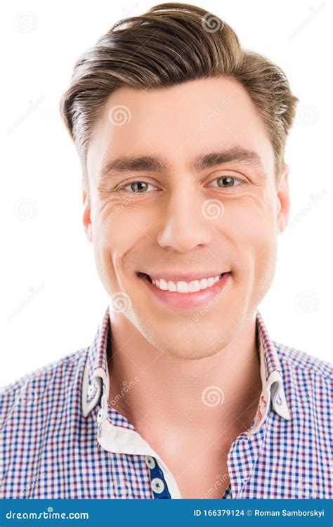 Close Up Photo Of Happy Young Man With Beaming Smile Stock Photo