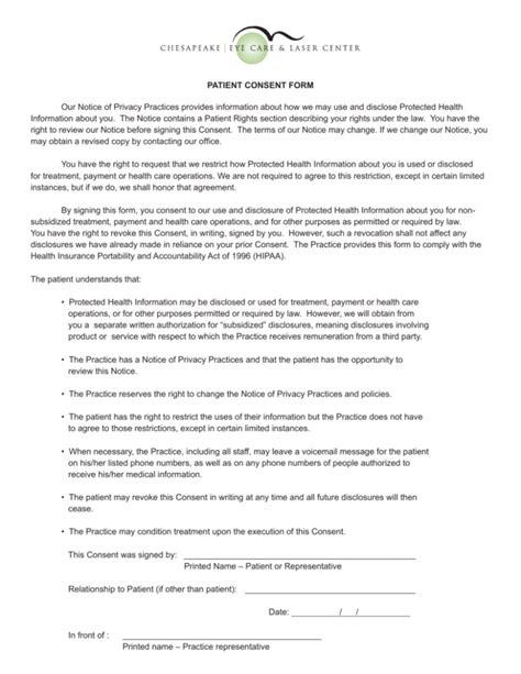 Patient Consent Form Our Notice Of Privacy Practices Provides