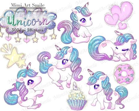 Cute Glitter Unicorn Clipart Setrainbow Unicorns Clip Art Etsy