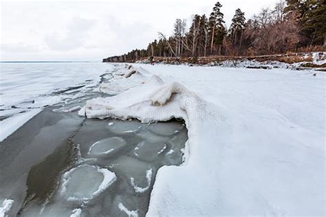 Winter Ice Landscape On The River The Ob River Siberia Stock Photo