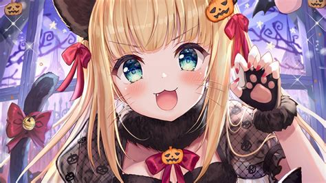 Download Wallpaper Blouse Halloween Green Eyes Gloves Handsome Breasts Long Hair Anime