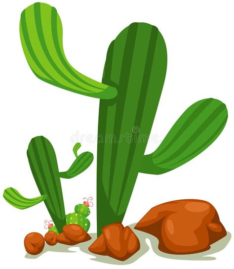 Cartoon Beautiful Cactus On Desert Background Stock Vector