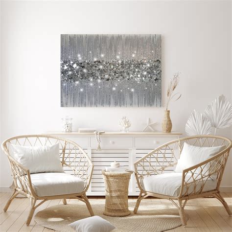 Glitter Wall Art Silver Glitter Glass Painting Glitter Painting