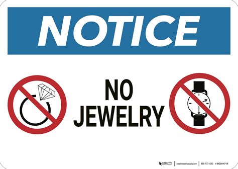 Notice No Jewelry Wall Sign