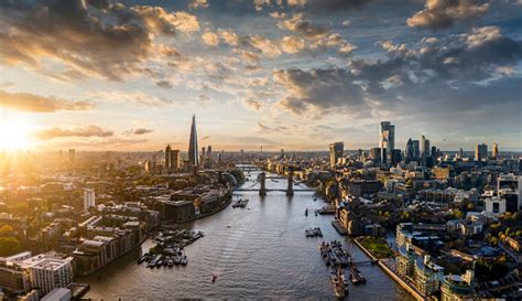 Panoramic View To The Skyline Of London United Kingdom During Sunset