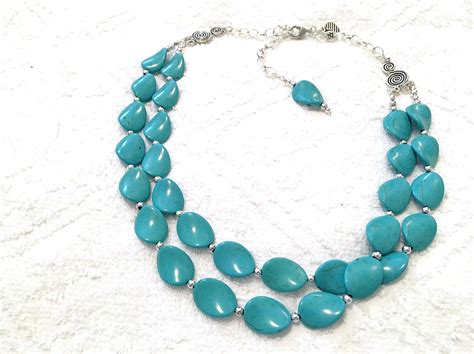 Turquoise Necklace Double Strands Statement Necklace Bridal
