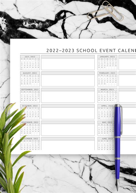 Download Printable School Event Calendar Template Pdf
