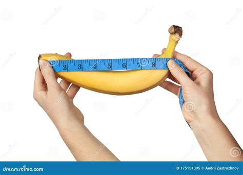 Measuring The Size Of A Banana As A Symbol Of The Male Penis Isolated On White Background Big