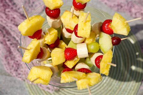 Fruit Skewers With Strawberries Grapes Kiwi And Pineapple