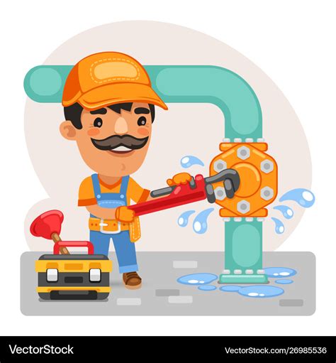 Cartoon Plumber Repairing A Pipe Royalty Free Vector Image