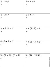 Students work through a number of basic worksheets and then advance to four and five step operations. Order of Operations: EnchantedLearning.com