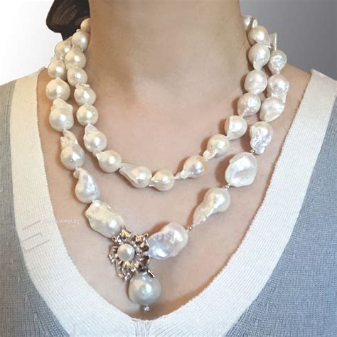 Large Baroque Cultured Pearls Necklace Freshwater Pearls And Sterling
