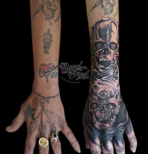 Custom cross cover up with detailed cross and clouds background tattoo, adding detail, addition to cover up tattoos. Skull tattoo cover up w/ Hernandez/Milosh© design | Miguel ...