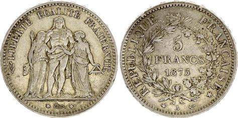 Pièce France 5 Francs Hercule Iiieme République 1875 A Paris