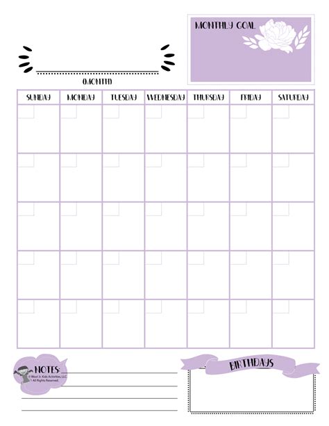 Purple Monthly Planner Page To Print Woo Jr Kids Activities