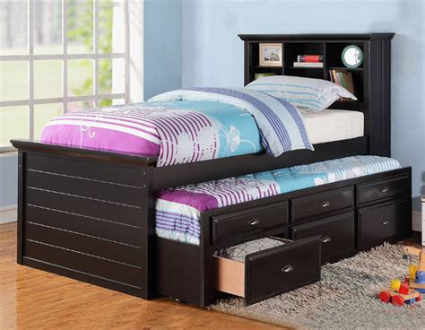 Micca Black Twin Captain Bed With Trundle And Drawers