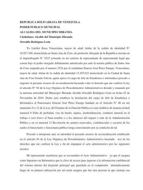 Modelo De Recurso De Reconsideracion Pdf Venezuela Alcalde