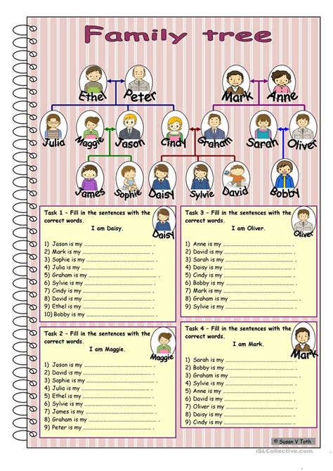 family tree  intermediate ss  key worksheet  esl