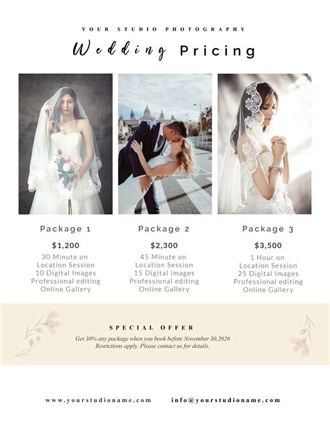 Wedding Photography Pricing Template Price Guide List For Etsy