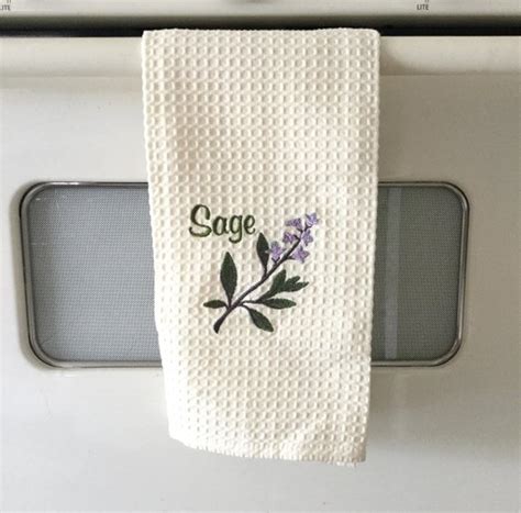 Herb Waffle Weave Towel Sprig Of Sage Hand Towel Cotton Dish Towel