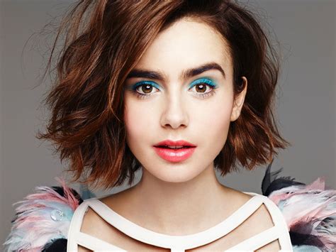 Lily Collins Women Celebrity Actress Brunette Short Hair