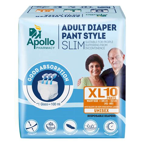 Apollo Pharmacy Adult Diaper Pant Style Slim Xl 10 Count Uses Side