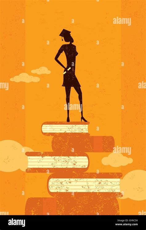 Ambitious Graduate An Ambitious Graduate Standing On Books Over An
