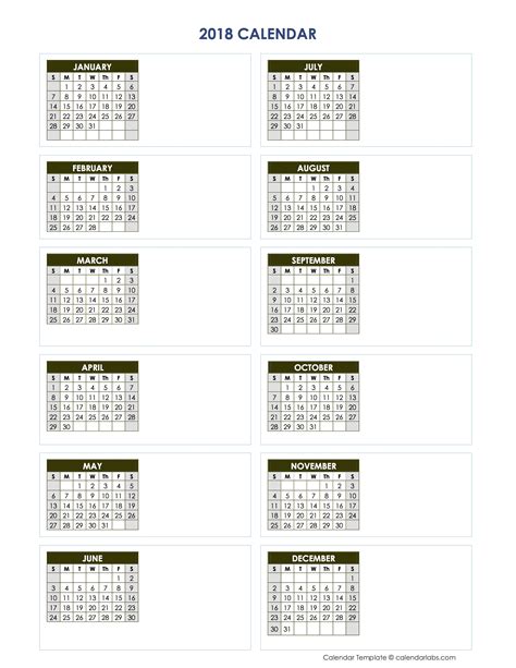 2018 Blank Yearly Calendar Vertical Template Free Printable Templates