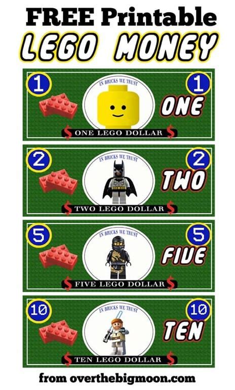 Complete your lego party theme with these lego ideas and free templates. lego money