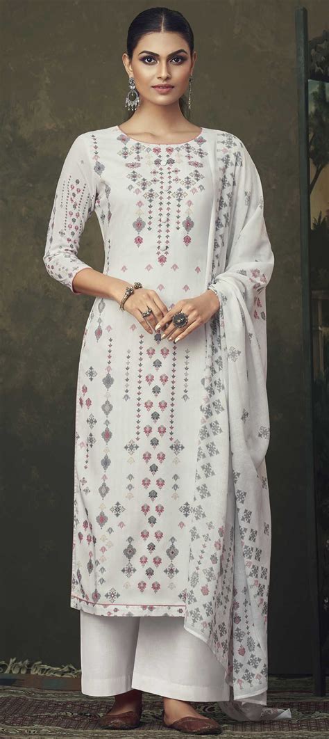 Casual White And Off White Color Cotton Fabric Salwar Kameez 1730879