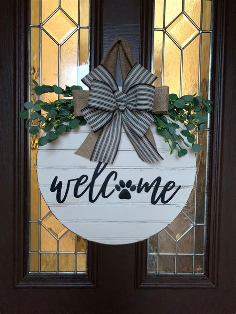 Welcome Shiplap Style Door Sign Black Striped Ribbon Paw ...
