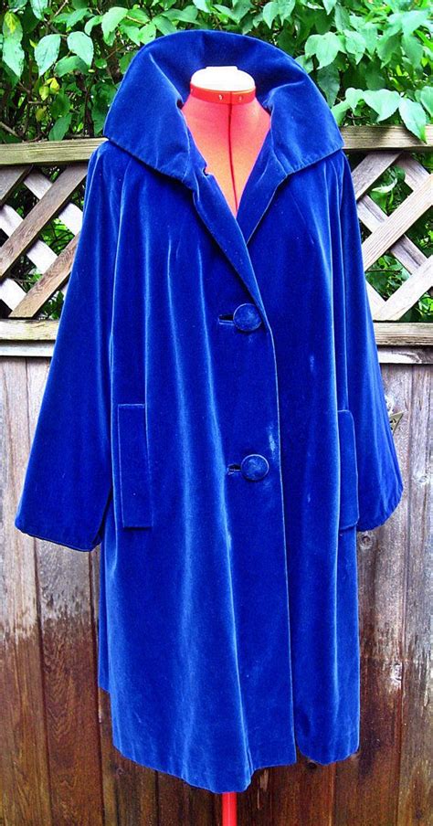25 Off Sale Vintage 50s 60s Navy Blue Velvet Swing Coat Xl Vintage