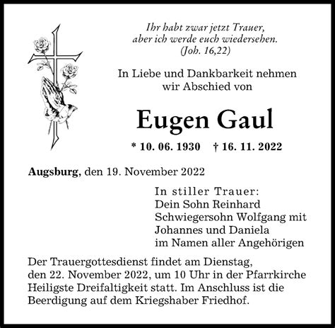 Traueranzeigen Von Eugen Gaul Augsburger Allgemeine Zeitung
