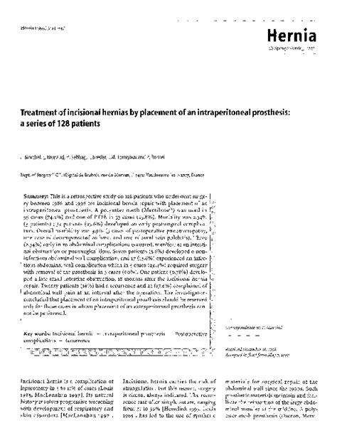 Pdf Treatment Of Incisional Hernias By Placement Of An