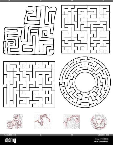 Illustration Of Black And White Mazes Or Labyrinths Leisure Games Set