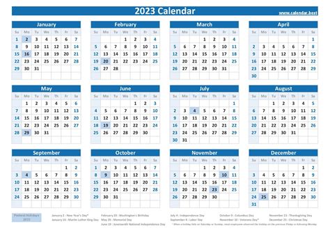 2023 Calendar With Holidays Us Federal Holidays