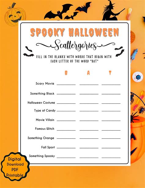 Halloween Scattergories Game Spooky Halloween Printable Game Etsy