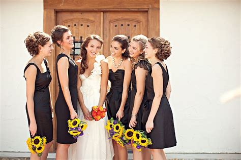 Black Dresses With Sunflowers Purple Bridesmaid Dresses Wedding