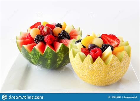 Fancy Cut Melon And Watermelon With Assorted Fruit Inside