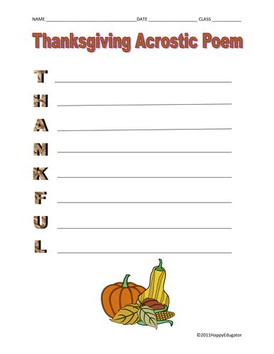 Thanksgiving Acrostic Poem Thankful Teaching Resources