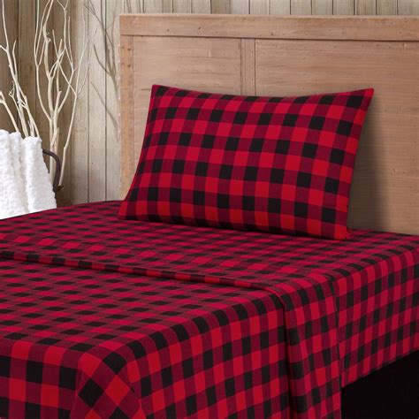 Mainstays 3 Piece Flannel Sheet Set Red And Black Buffalo Plaid Twin