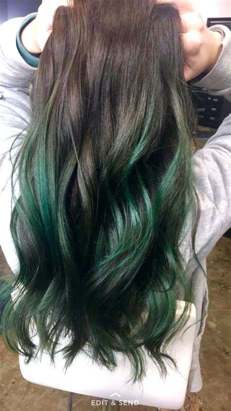 Emerald Green Balayage Green Hair Ombre Hair Styles Dark Green Hair